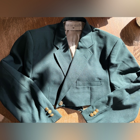 Vintage HAVRE STUDIO Green cropped blazer & skirt Set - Picture 4 of 9